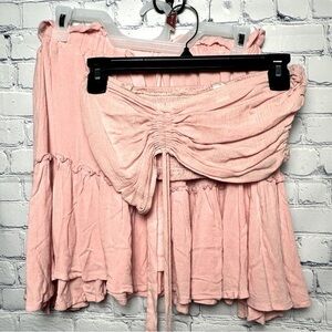 Adorable pale pink two piece outfit with tube top and skirt